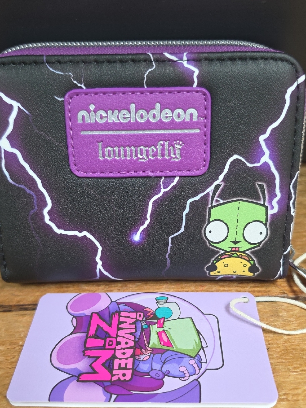 Loungefly Nickelodeon Invader Zim Black Purple Lightning Wallet